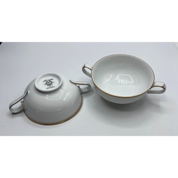 VTG Noritake Wedding Band China Gold Trim Soup Bowls With Handles Set Of 2 - Picture 1 of 7